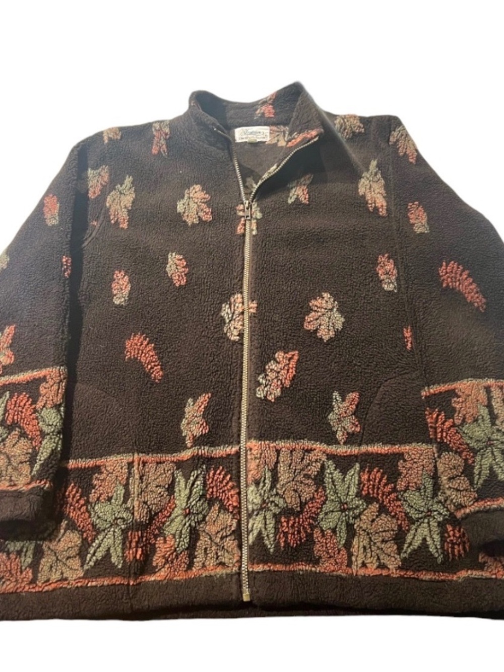Vintage Tradition Country Collection Autumn Leaves Fall Zip Up Fleece Brown XL